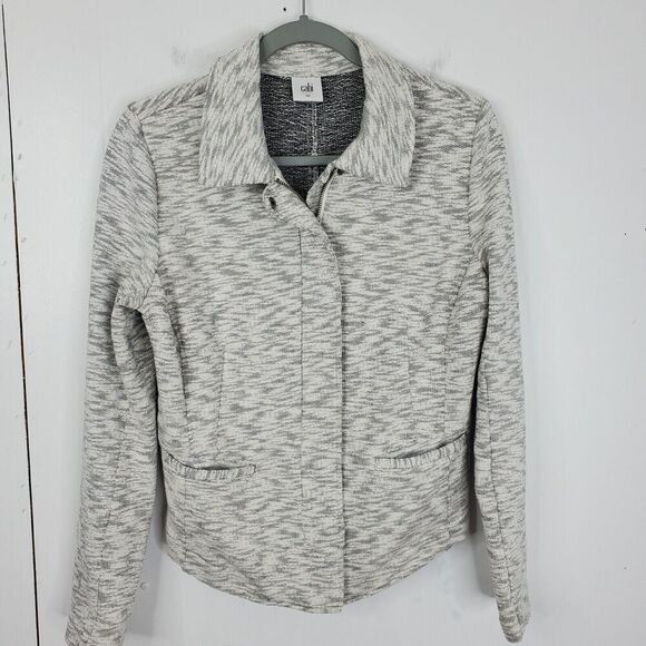 Cabi Neo Moto Zip Sweater Jacket Space Dye Heathered Gray Unlined WOmens S - Picture 1 of 11